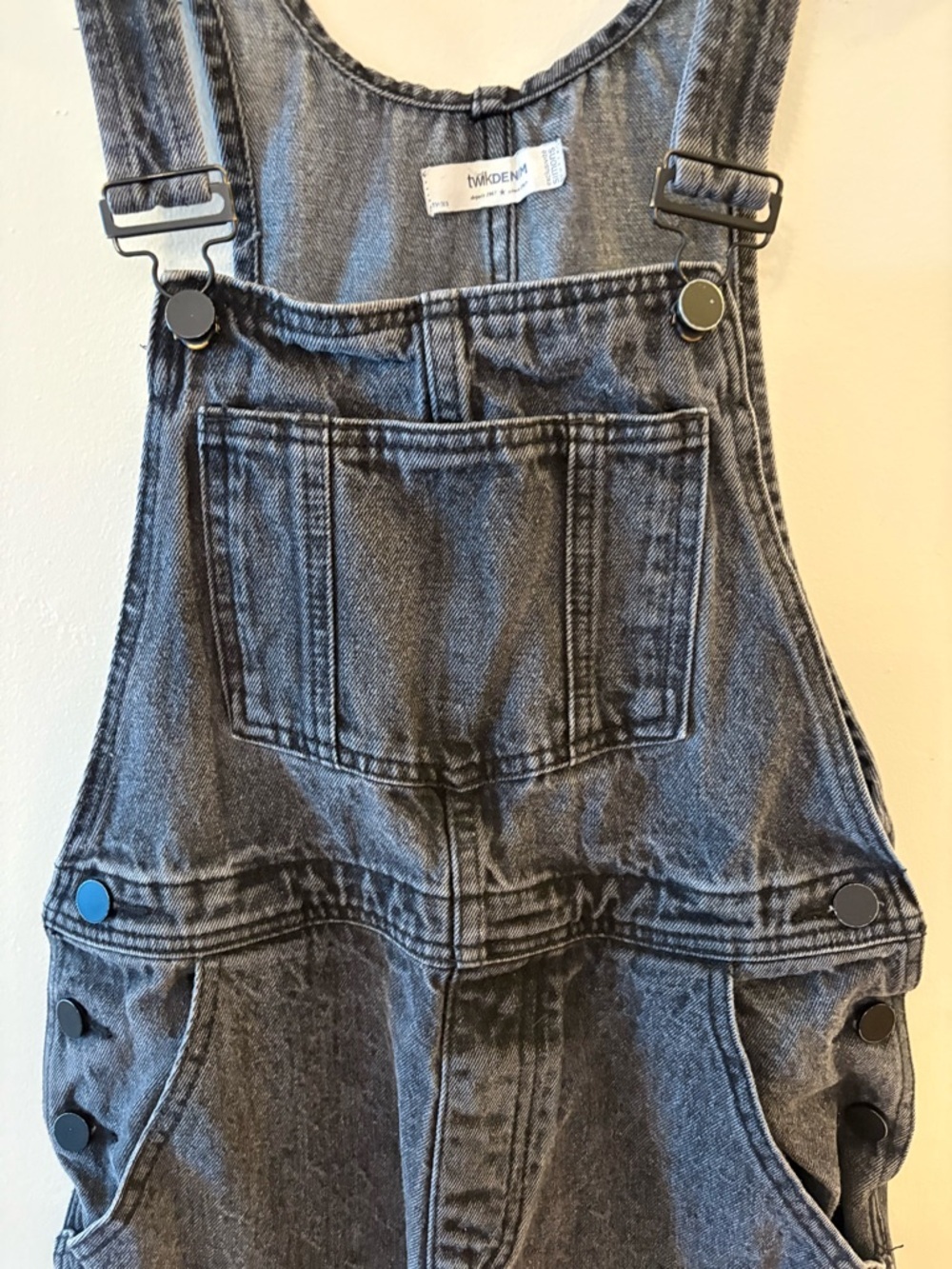 twik Black Denim Overalls Jumpsuit, Sz XS